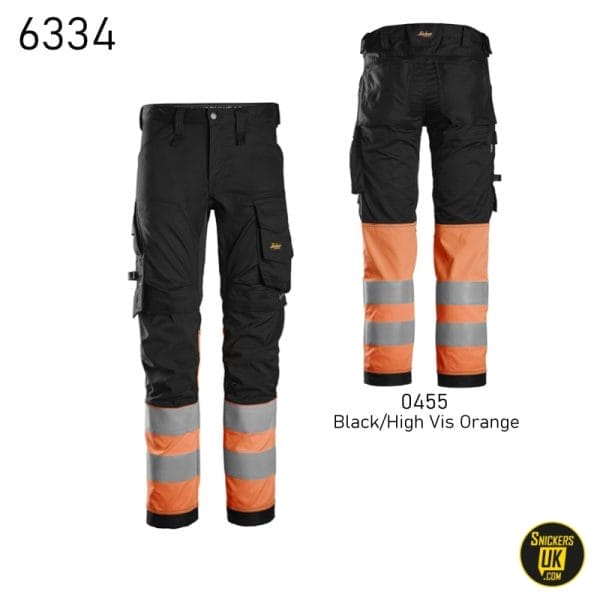 Snickers 6334 High Vis Stretch Non Holster Pocket Trousers