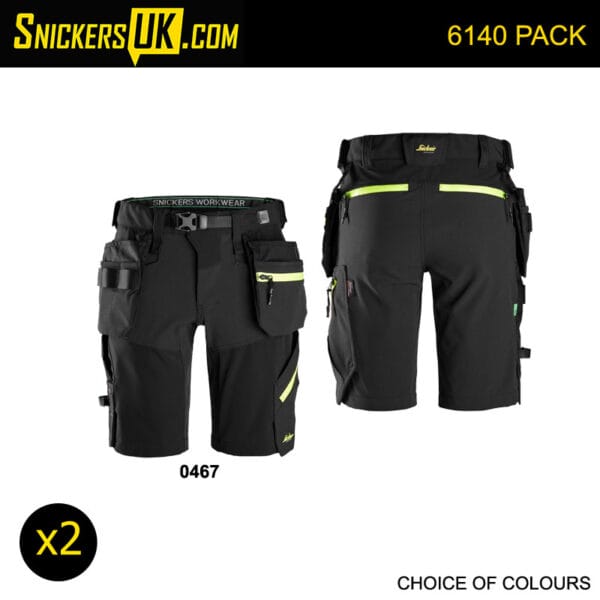 Snickers 6140 FlexiWork Softshell Stretch Holster Pocket Shorts Pack