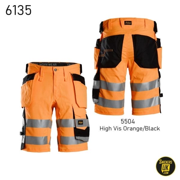 Snickers 6135 High Vis Class 1 Stretch Holster Pocket Shorts
