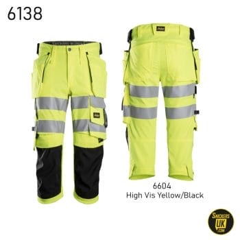 Snickers 6138 High Vis 1/2 Stretch Holster Pocket 3/4 Pirate Trousers